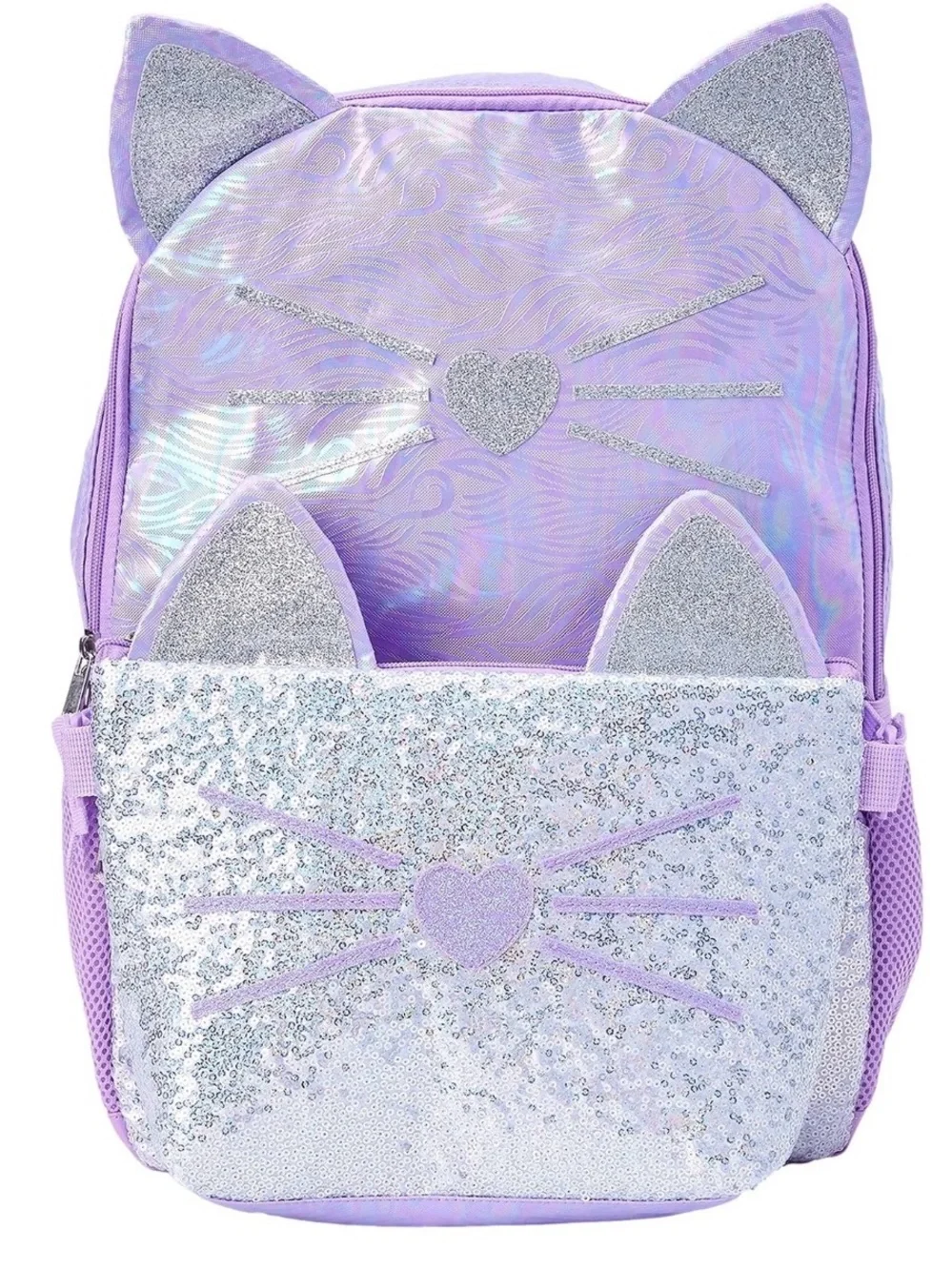 wonder nation Lavender Cat Ear Backpack with Silver Glitter Pouch